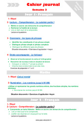 Leçon, exercice et évaluation :<br/> Semaine 3 - Cahier journal - PES - Stagiaires, jeunes profs... : 6ème Harmos - PDF à imprimer