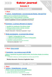 Leçon, exercice et évaluation :<br/> Semaine 5 - Cahier journal - PES - Stagiaires, jeunes profs... : 6ème Harmos - PDF à imprimer