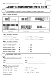 Décomposer  les nombres inférieurs à 1000 - Examen Evaluation : 5ème Harmos - PDF à imprimer