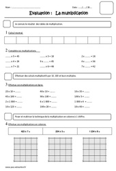 Multiplication - Examen Evaluation : 5ème Harmos - PDF à imprimer