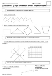 Angle droit - Droite perpendiculaire - Examen Evaluation : 5ème Harmos - PDF à imprimer