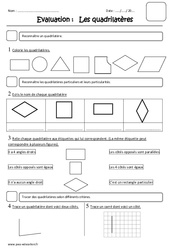 Quadrilatères - Examen Evaluation : 5ème Harmos - PDF à imprimer