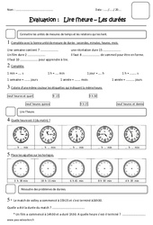 Lire l'heure - Durées - Examen Evaluation : 5ème Harmos - PDF à imprimer