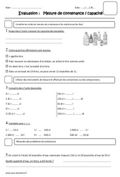 Mesure de capacités, contenances, litre - Examen Evaluation : 5ème Harmos - PDF à imprimer