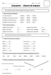 Mesure de longueurs - cm, m, km - Examen Evaluation : 5ème Harmos - PDF à imprimer