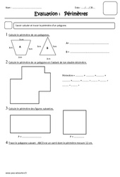 Mesure de périmètre - Examen Evaluation : 5ème Harmos - PDF à imprimer