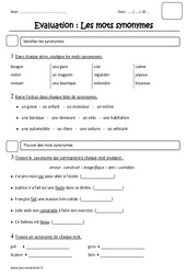 Synonymes - Examen Evaluation : 4ème Harmos - PDF à imprimer