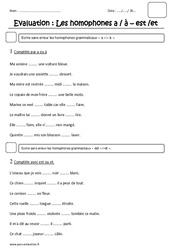 à, a - est,et - Homonymes - Homophones - Examen Evaluation : 4ème Harmos - PDF à imprimer