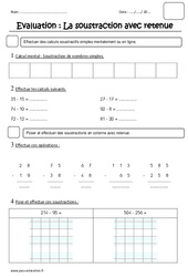 Soustraction avec retenue - Examen Evaluation : 4ème Harmos - PDF à imprimer