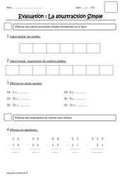 Soustraction simple - Examen Evaluation : 4ème Harmos - PDF à imprimer