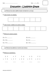 Addition simple - Examen Evaluation : 4ème Harmos - PDF à imprimer