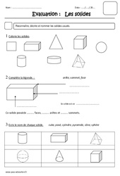 Solides - Examen Evaluation : 4ème Harmos - PDF à imprimer