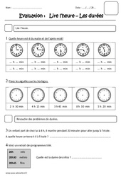 Heure - Durées - Examen Evaluation : 4ème Harmos - PDF à imprimer