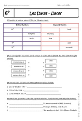 Days - Months - Years - Exercices - Dates : 8ème Harmos - PDF à imprimer