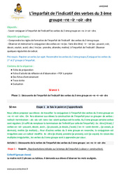 Imparfait de l'indicatif des verbes du 3 ème groupe en - re - ir - oir - dre - Séquence - Fiche de préparation : 7ème Harmos - PDF à imprimer