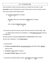 Fonction sujet - Cours, Leçon - Grammaire : 6ème, 7ème Harmos - PDF gratuit à imprimer