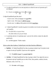 Adjectif qualificatif - Cours, Leçon - Grammaire : 7ème Harmos - PDF gratuit à imprimer