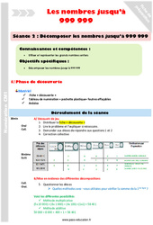 Séquence - Fiche de préparation Décomposer les nombres jusqu’à 999 999 - Séance 2 - Séquence - Fiche de préparation : 6ème Harmos - PDF à imprimer