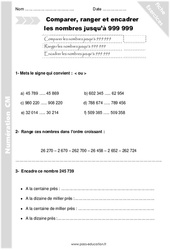 Comparer, ranger et encadrer les nombres jusqu’à 999 999 - Séance 3 - Exercices avec correction : 6ème Harmos - PDF à imprimer