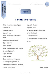 Il était une feuille - Lecture compréhension - Poésie : 7ème Harmos - PDF à imprimer