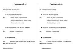 Contraires - Cours, Leçon - Vocabulaire : 5ème Harmos - PDF gratuit à imprimer