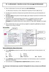 Dictionnaire Chercher un mot / lire une page de dictionnaire - Cours, Leçon - Vocabulaire : 6ème Harmos - PDF gratuit à imprimer