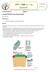 Grande division avec les éprouvettes - Algèbre - Montessori - Atelier 3 : 5ème, 6ème, 7ème Harmos - PDF à imprimer