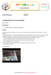 Petite division avec les éprouvettes - Algèbre - Montessori - Atelier 2 : 5ème, 6ème, 7ème Harmos - PDF à imprimer