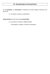 Mots génériques et mots particuliers - Cours, Leçon - Vocabulaire : 7ème Harmos - PDF gratuit à imprimer