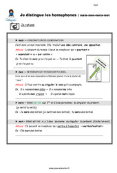 Comment distinguer les homophones mais - mes - mets - met - Cours, Leçon : 6ème Harmos - PDF gratuit à imprimer