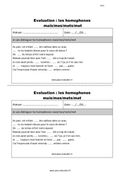 Comment distinguer les homophones mais - mes - mets - met - Examen Evaluation - Bilan : 6ème Harmos - PDF à imprimer