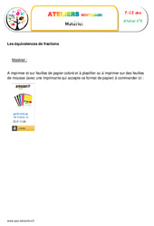 Les équivalences de fractions - Algèbre - Montessori - Liste des matériaux : 5ème, 6ème, 7ème Harmos - PDF à imprimer