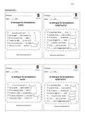 Comment distinguer les homophones - Fiches ou - où - la - là - l’as - l’a - Entrainement - Examen Evaluation - Bilan : 6ème, 7ème Harmos - PDF à imprimer