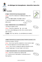 Comment distinguer les homophones dans - d’en - sans - s’en - Cours, Leçon : 7ème Harmos - PDF à imprimer