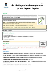 Comment distinguer les homophones quand / quant / qu’en - Séquence - Fiche de préparation : 7ème Harmos - PDF à imprimer