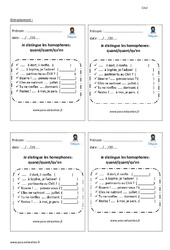 Comment distinguer les homophones quand / quant / qu’en - Entrainement - Examen Evaluation - bilan avec correction : 7ème Harmos - PDF à imprimer