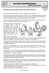 Pourquoi les poules ne sont plus carnivores ? - Lecture compréhension - Contes des origines - Questionnaire : 4ème, 5ème Harmos - PDF à imprimer