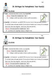 Comment distinguer les homophones- Fiches leur - leur(s) - Cours, Leçon : 7ème Harmos - PDF à imprimer