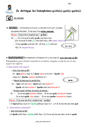 Comment distinguer les homophones- Fiches qu’elle(s) - quel(s) - quelle(s) - Cours, Leçon : 7ème Harmos - PDF à imprimer