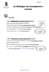 Comment distinguer les homophones - Fiches ces/ses - Cours, Leçon : 5ème, 6ème Harmos - PDF gratuit à imprimer