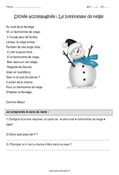 Le bonhomme de neige - Dictée accompagnée : 6ème Harmos - PDF à imprimer