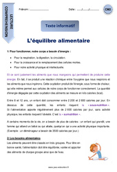 L’équilibre alimentaire - Texte informatif : 7ème Harmos - PDF à imprimer