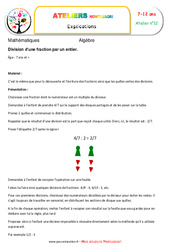 Division d’une fraction par un entier - Algèbre - Montessori - Atelier 12 : 5ème, 6ème, 7ème Harmos - PDF à imprimer