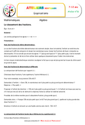 Le classement des fractions - Algèbre - Montessori - Atelier 16 : 5ème, 6ème, 7ème Harmos - PDF à imprimer