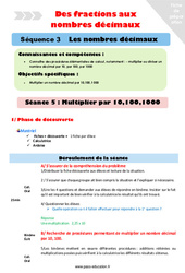 Multiplier un nombre décimal par 10,100,1000 - Séance 5 - Nombres décimaux - Séquence 3 : 6ème, 7ème Harmos - PDF à imprimer