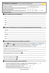 Lire un article de dictionnaire - Évaluation, bilan : 6ème Harmos - PDF à imprimer