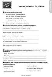 Les compléments de verbe, compléments de phrase - Exercices, révisions : 6ème Harmos - PDF à imprimer