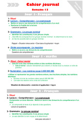Leçon, exercice et évaluation :<br/> Semaine 13 - Cahier journal - PES - Stagiaires, jeunes profs... : 6ème Harmos - PDF à imprimer