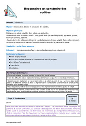 Séquence - Fiche de préparation Reconnaitre et construire des solides - Séquence - Fiche de préparation : 7ème Harmos - PDF à imprimer