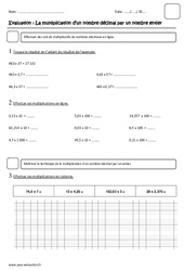 Multiplication d'un nombre décimal par un nombre entier - Examen Evaluation : 7ème Harmos - PDF à imprimer